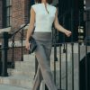 Sweeney Mid Rise Buckle Straight Leg Pant - Tan Check