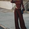 Jacqueline Pleated Wide Leg Pants - Mahogany