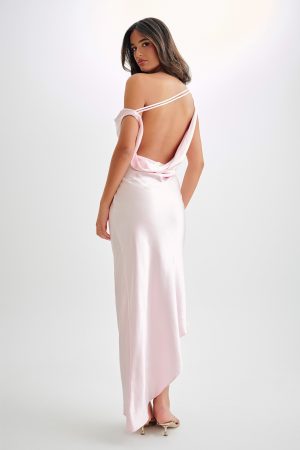 Yvette Slip Maxi Dress With Asymmetrical Hem - Pale Pink