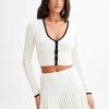 Jolene Contrast Button Up Knit Cardigan - White