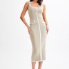 Eimear Contrast Knit Midi Dress - Taupe & Ivory
