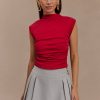 Ellia High Neck Sleeveless Top - Red