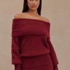 Charlotte Off Shoulder Knit Long Sleeve Top - Merlot