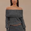 Charlotte Off Shoulder Knit Long Sleeve Top - Charcoal Marle