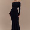 Georgiana Off Shoulder Knit Midi Dress - Black