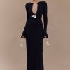 Erica Knit Maxi Dress With Floral Ties - Black And White