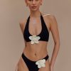 Rhiannon Floral Crochet Halter Bikini Top - Black And White