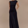 Navanna Asymmetric Slinky Midi Dress - Black