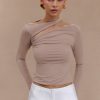 Sasha Modal Long Sleeve Top With Cut Out - Mushroom