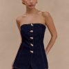 Lennox Strapless Long Line Button Top - Indigo Blue