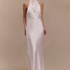 Esther Iridescent Satin Cowl Maxi Dress - Pale Pink