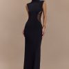 Massie Slinky And Mesh Maxi Dress - Black