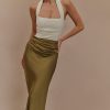 Nicola Satin Asymmetric Maxi Skirt - Basil