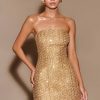Gala Strapless Tweed Mini Dress - Gold