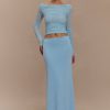 Darla Mesh And Slinky Off Shoulder Maxi Dress - Sky Blue