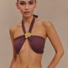 Carissa Floral Hardware Halter Bikini Top - Chocolate