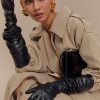 Jasper Faux Leather Elbow Length Gloves - Black