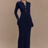 Abbey Buttoned Knit Midi Dress - Navy