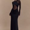 Tania Slinky And Mesh Long Sleeve Maxi Dress - Black