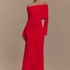 Alonza Long Sleeve Knit Midi Dress - Red