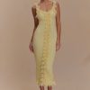 Shay Lace Ruffle Knit Midi Dress - Lemon