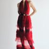 Minka Mesh Ruffle Halter Maxi Dress - Red