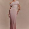 Cassandra Off Shoulder Slinky Maxi Dress - Neutral Ombre