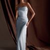 Jasmine Strapless Satin Maxi Dress - Frosted Blue