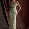 Dalia Off Shoulder Satin Maxi Dress - Sage
