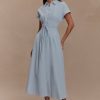 Aysha Buttoned Linen Midi Dress - Cornflower Blue