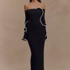 Sandrine Off Shoulder Knit Maxi Dress - Black/White