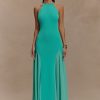 Soleil Knit And Mesh Halter Maxi Dress - Lagoon