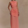 Daria Draped Chiffon Maxi Dress - Pastel Nectarine