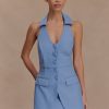 Ruth Cotton Halter Mini Dress - Ocean Blue