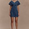 Pascale Off Shoulder Denim Mini Dress - Washed Dark Blue