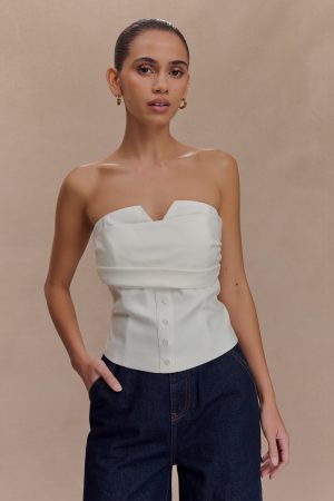 Zillah Strapless Cotton Top - White