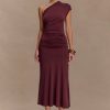 Chloe Peached Jersey One Shoulder Midi Dress - Mahogany