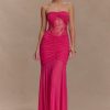 Khadijah Lace And Mesh Maxi Dress - Dragonfruit