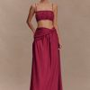 Scottie Gathered Linen Knot Maxi Skirt - Wine