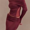 Judy Slinky And Mesh Off Shoulder Top - Wine