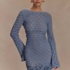 Aileen Ruffle Crochet Mini Dress - Steel Blue
