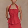 Kallie Linen Peplum Halter Top - Burnt Rose