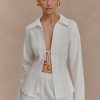 Annalee Cotton Beaded Tie Shirt - White