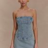 Alessia Embroidered Denim Corset - Light Vintage