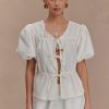 Emilie Puff Sleeve Cotton Top - White
