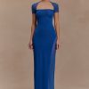 Wyatt Slinky And Mesh Maxi Dress - Cobalt Blue