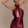 Nylah Beaded Halter Mini Dress - Burgundy
