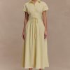 Aysha Buttoned Linen Midi Dress - Lemon