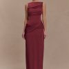 Henley Slinky Drape Maxi Dress - Wine