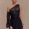 Effie Organza One Sleeve Mini Dress - Black